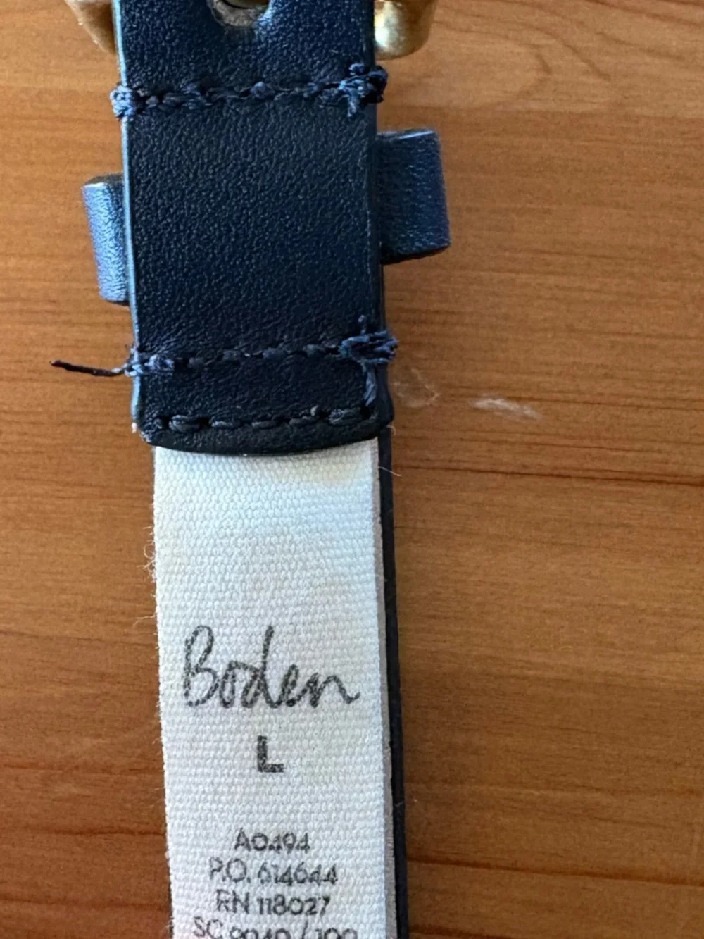 Boden Classic Leather Navy Skinny Belt Size Large Gold Square Buckle